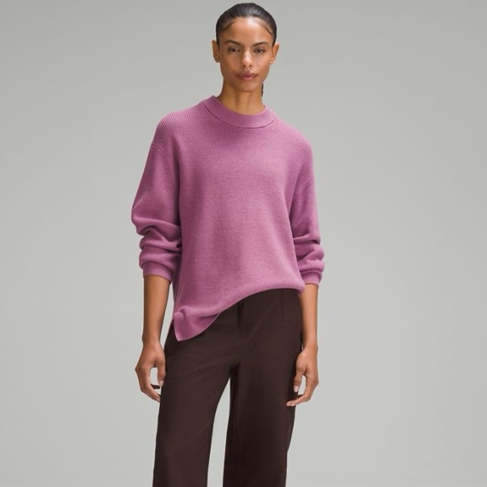 LULULEMON Merino Wool Blend Ribbed Crew Neck Sweater Dusty Pink Size 6 Oversized